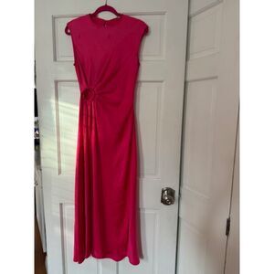 NWT House of Harlow 1960 Rushed Side Cut-Out Satin Slip Maxi Dress, Pink, S.